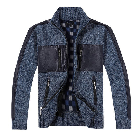 Gioberti Boy's Full Zip Cardigan Patch Design Sweater with Brushed Flannel Lining