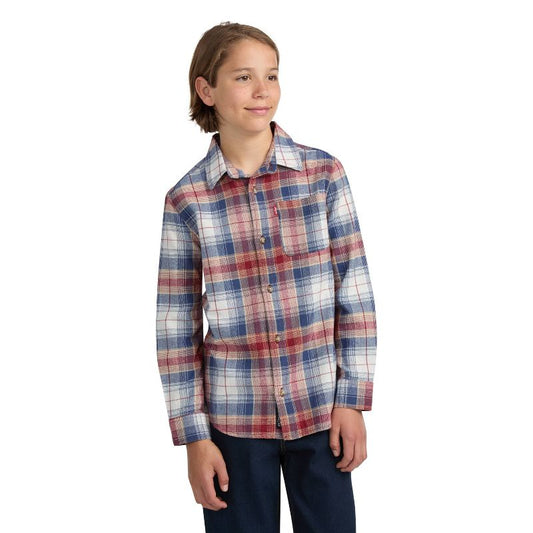 قميص Levi's® للأولاد بأكمام طويلة ونقشة مربعات وأزرار - أحمر/نيلي