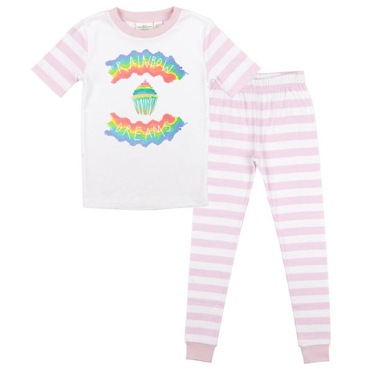 Rainbow Dreams Youth Girls Pink & White Striped Short Sleeve Shirt & Sleep Pants Set