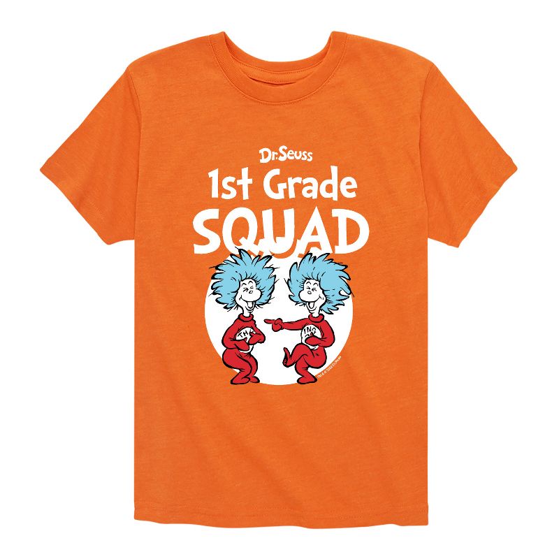 تي شيرت جرافيكي بأكمام قصيرة للأولاد من سلسلة دكتور سوس - الشيء 1 الشيء 2 الصف الأول