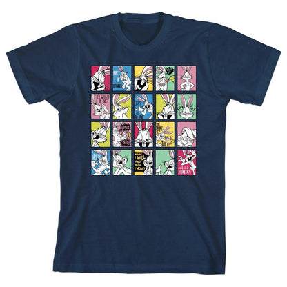 تي شيرت أزرق داكن للأولاد الصغار بألوان متنوعة من رسوم لوني تونز الكرتونية باغز باني فيس