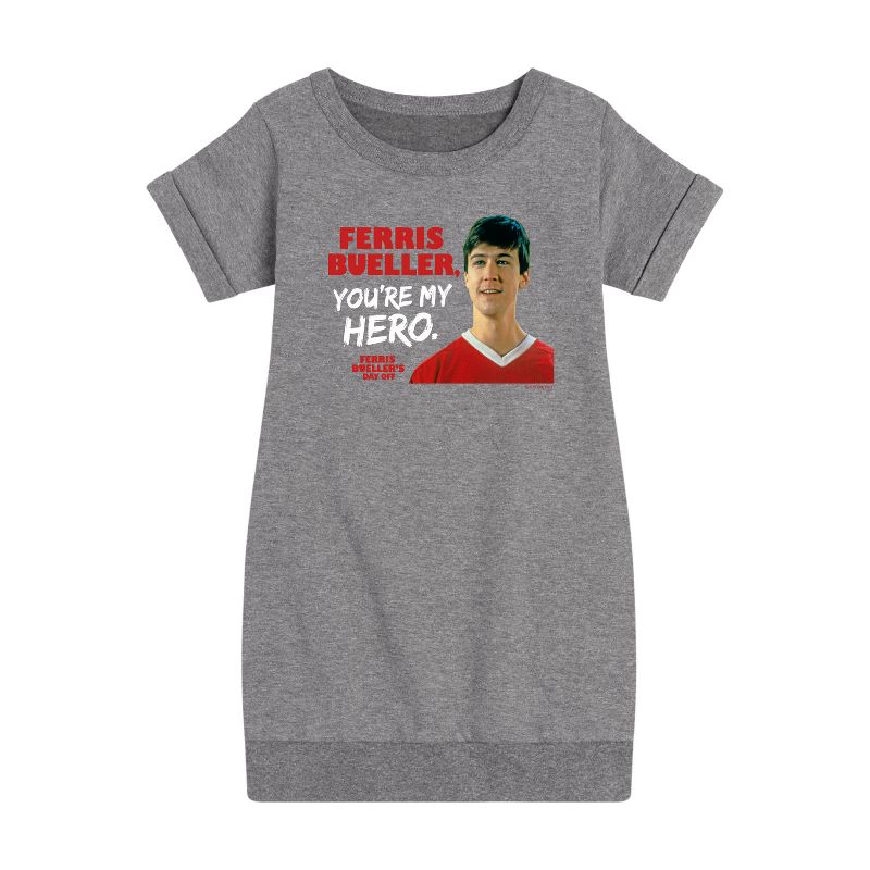 فستان فيريس ماي هيرو الجرافيكي بأكمام قصيرة من الصوف للفتيات - يوم عطلة فيريس بيولر