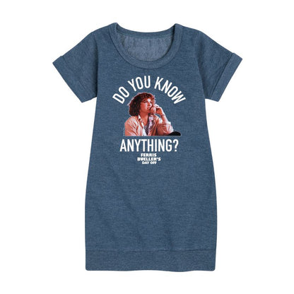 Girls' - Ferris Bueller's Day Off - Do You Know Anything Graphic Short Sleeve Fleece Dress