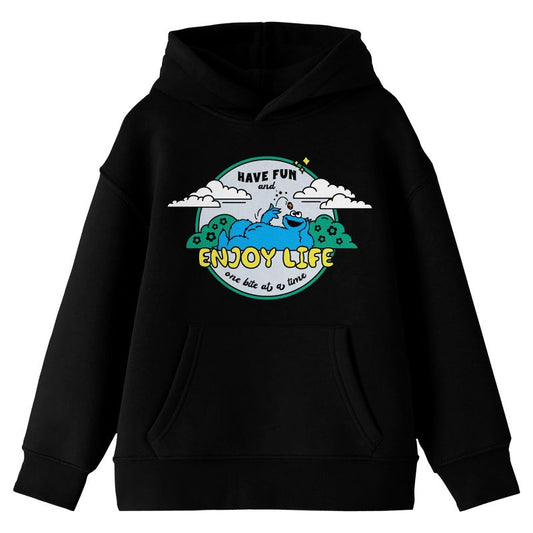 Sesame Street Cookie Monster Enjoy Life Long Sleeve Youth Black Hooded Sweatshirt