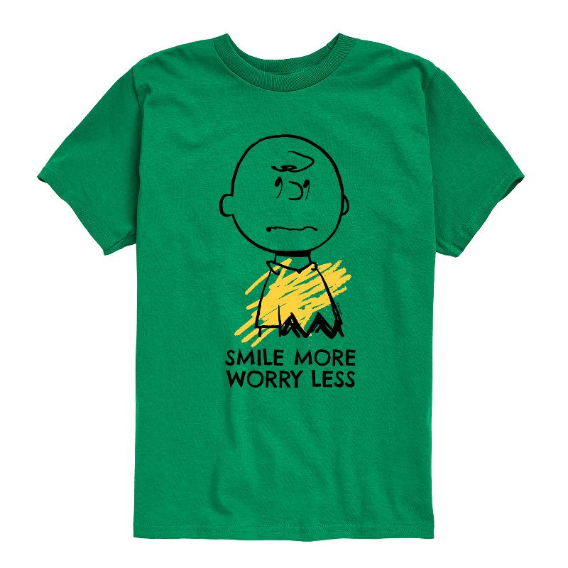 تي شيرت جرافيكي بأكمام قصيرة مطبوع عليه عبارة "ابتسم أكثر، قلق أقل" للأولاد - بينتس