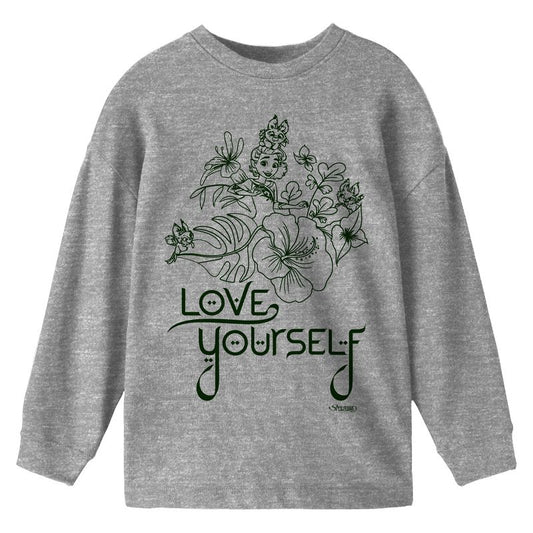 Spellbound Fairy & Flowers Love Yourself Youth Athletic Heather Crew Neck Long Sleeve Tee