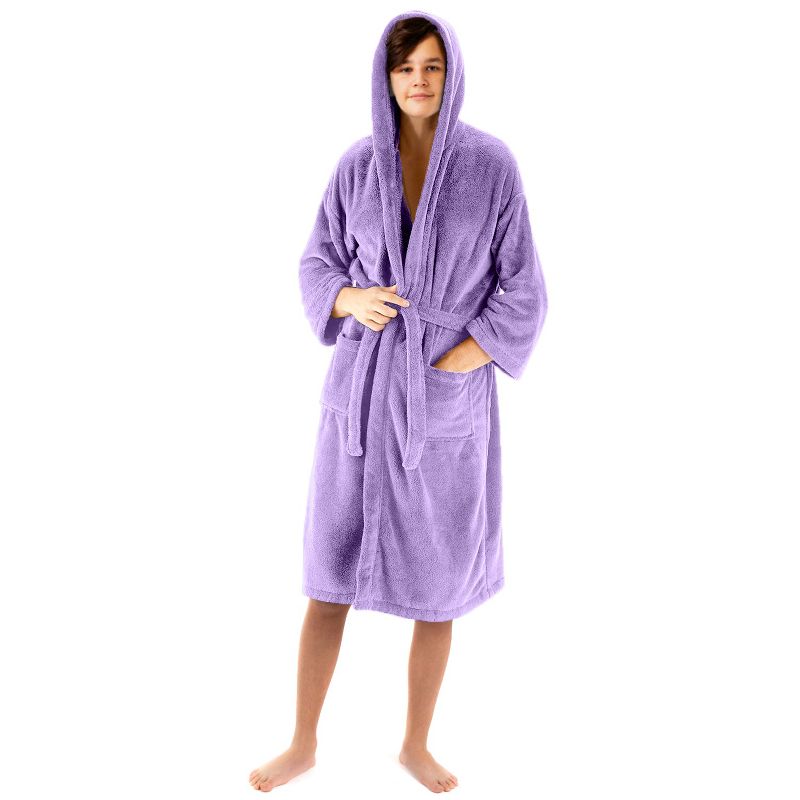 BC BARE COTTON Boys Hooded Robe Microfiber Plush Fleece Bathrobe