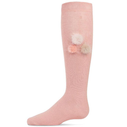 Memoi Fuzzy and Fun Girls Pom-Pom Cotton Blend Knee Socks