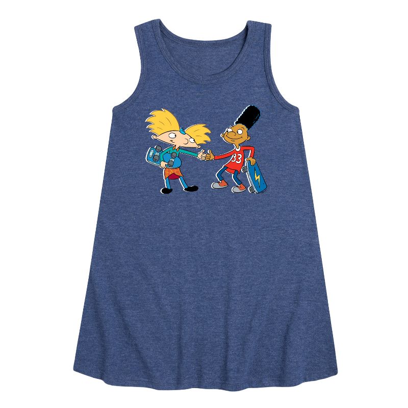 Girls' - Hey Arnold! - Arnold and Gerald Skateboard Graphic Sleeveless Aline Dress