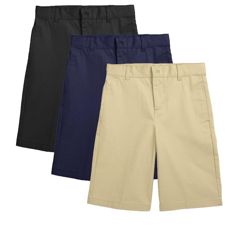 Galaxy Approved Boy's Stretch Slim Fit School Uniform Twill Shorts-3 Pack