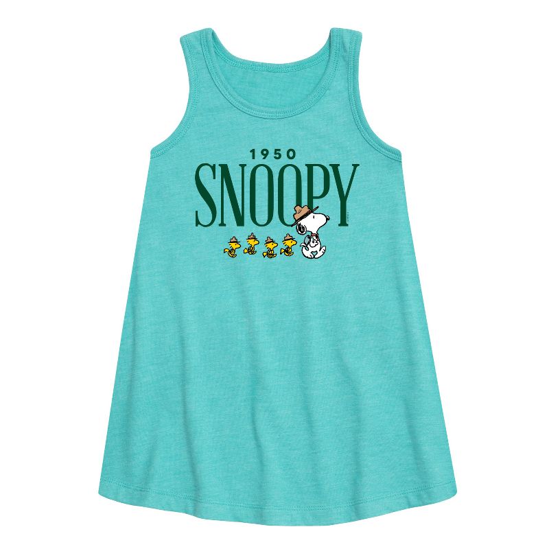 Girls' - Peanuts - 1950's Camper Snoopy Graphic Sleeveless Aline Dress