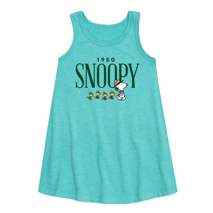 Girls' - Peanuts - 1950's Camper Snoopy Graphic Sleeveless Aline Dress