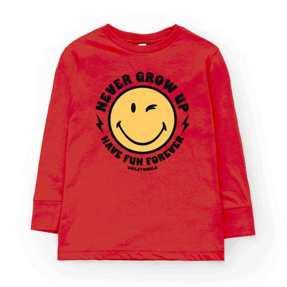 تي شيرت بأكمام طويلة للشباب من Juniper Shop SmileyWorld Never Grow Up