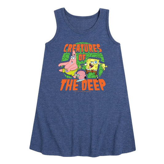 Girls' - SpongeBob SquarePants - Creatures Of The Deep Graphic Sleeveless Aline Dress