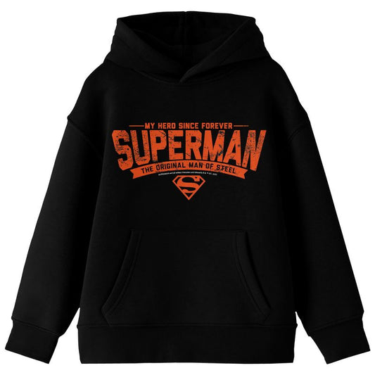 Superman My Hero Since Forever Long Sleeve Youth Black Hooded Sweatshirt
