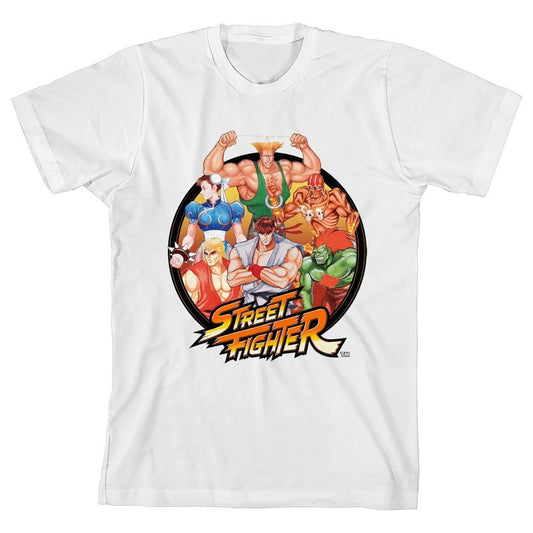 تي شيرت أبيض للأولاد بأكمام قصيرة ورقبة دائرية من Street Fighter Classic Group Pose