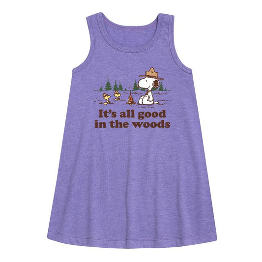 Girls' - Peanuts - All Good In The Woods Graphic Sleeveless Aline Dress