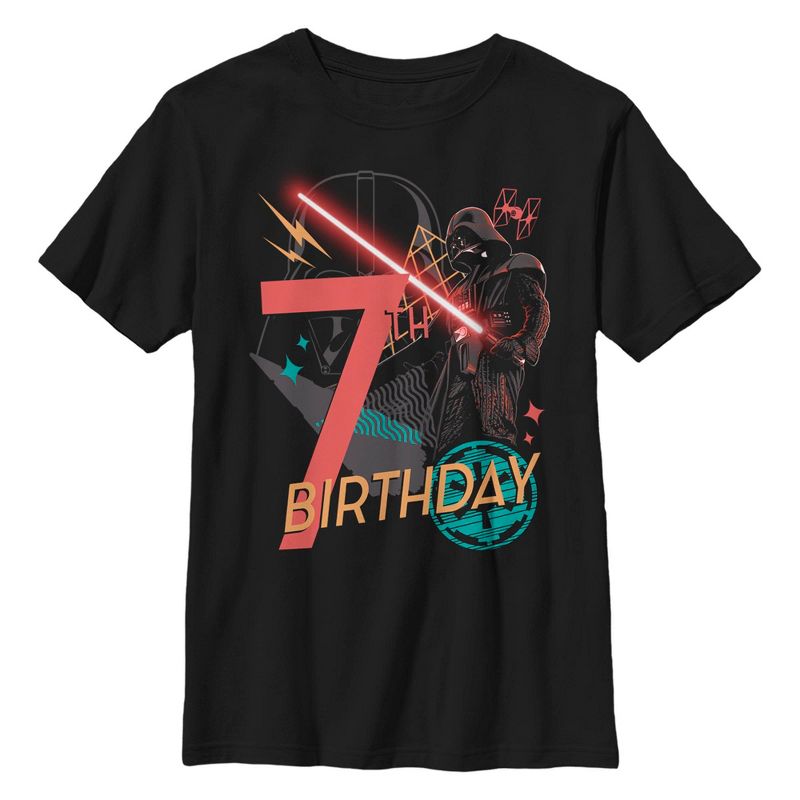 Boy's Star Wars: A New Hope Darth Vader 7th Birthday Abstract Background T-Shirt