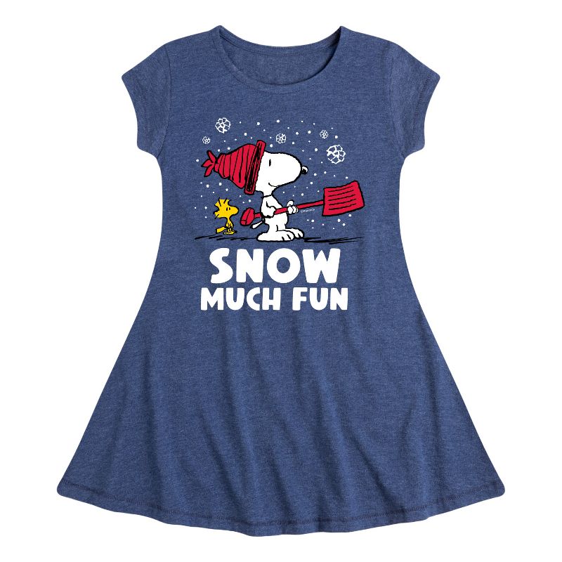 Girls' - Peanuts - Snoopy and Woodstock Snow Much Fun Fit & Flair Cap Sleeve Dress