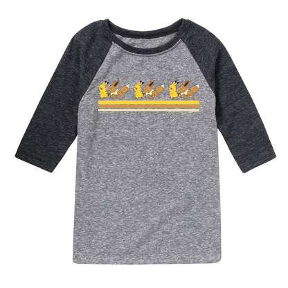 Boys' - Pokémon - Pikachu Eevee Friends Retro Stripe Raglan Graphic T-Shirt