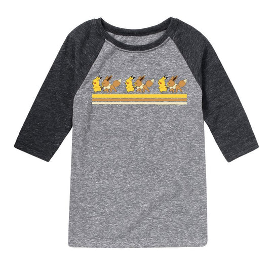 Boys' - Pokémon - Pikachu Eevee Friends Retro Stripe Raglan Graphic T-Shirt