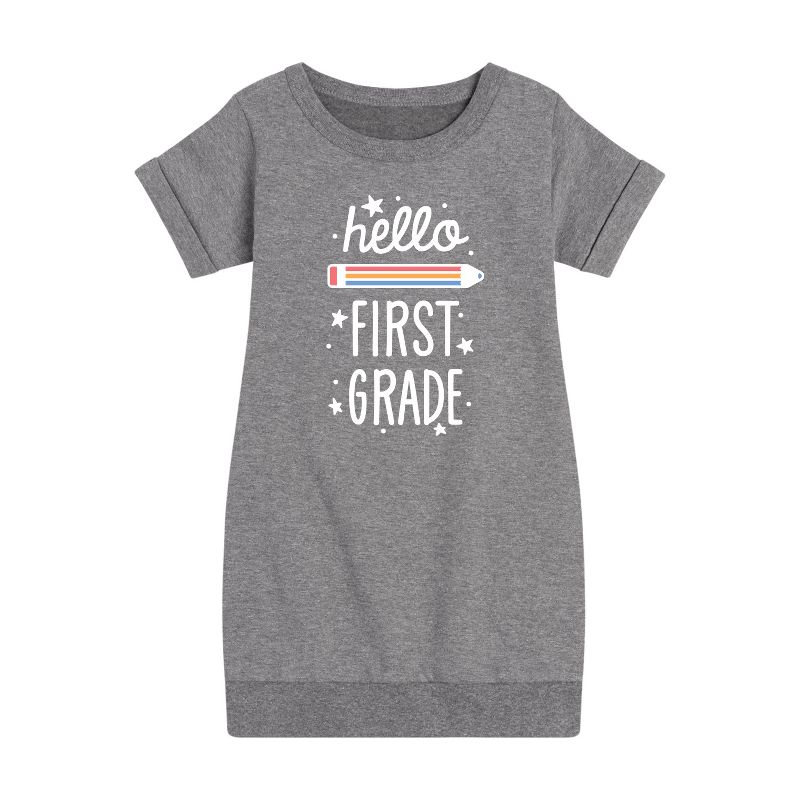 Girls' - Instant Message - Hello First Grade Graphic Short Sleeve Fleece Dress