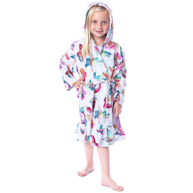 Mattel Girls' Barbie Fantasy Mermaid Fairy Rainbow Ruffled Bathrobe Robe White