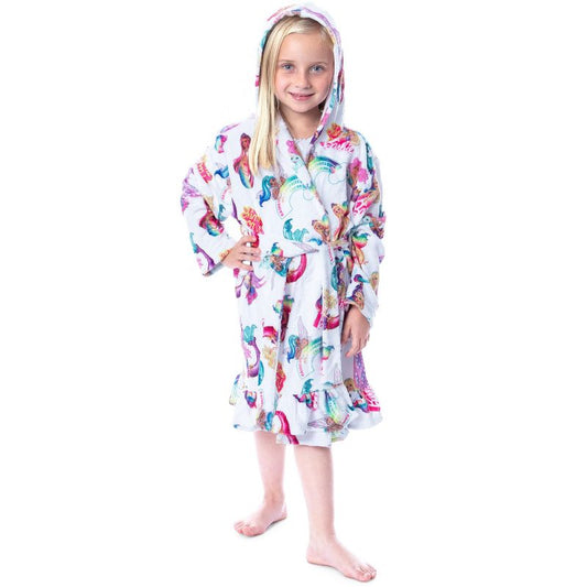 Mattel Girls' Barbie Fantasy Mermaid Fairy Rainbow Ruffled Bathrobe Robe White