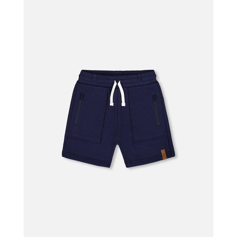 Deux par Deux Boy French Terry Zip Pocket Shorts Navy Blue