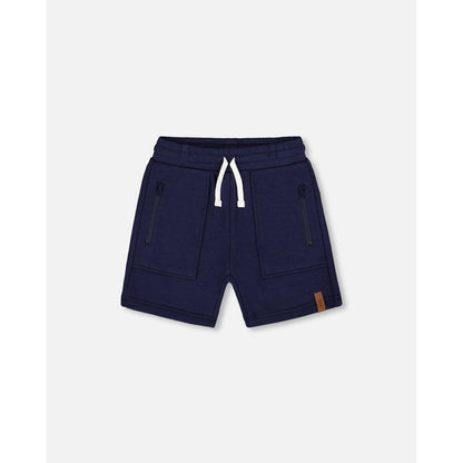 Deux par Deux Boy French Terry Zip Pocket Shorts Navy Blue