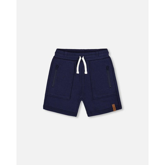 Deux par Deux Boy French Terry Zip Pocket Shorts Navy Blue