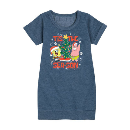 فستان صوف بأكمام قصيرة مطبوع عليه رسومات سبونج بوب سكوير بانتس للبنات