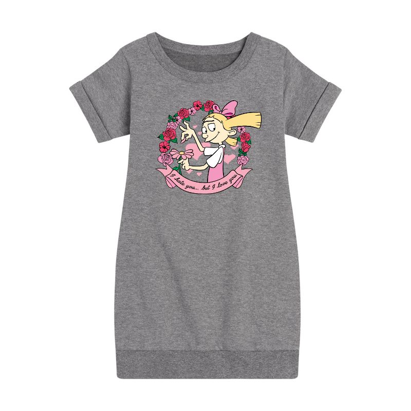 فستان بناتي - يا أرنولد! - فستان عيد الحب من الصوف بأكمام قصيرة مطبوع عليه عبارة "أحبك"