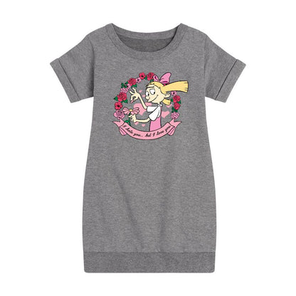 فستان بناتي - يا أرنولد! - فستان عيد الحب من الصوف بأكمام قصيرة مطبوع عليه عبارة "أحبك"