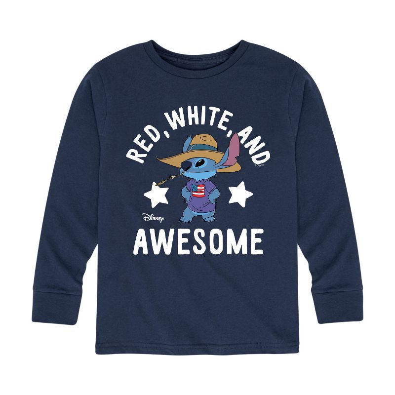 Boys' - Lilo and Stitch - Red White And Awesome Long Sleeve Graphic T-Shirt