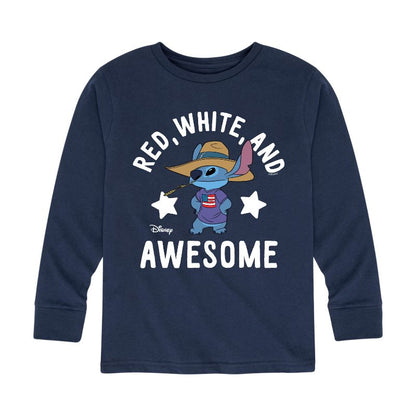 Boys' - Lilo and Stitch - Red White And Awesome Long Sleeve Graphic T-Shirt