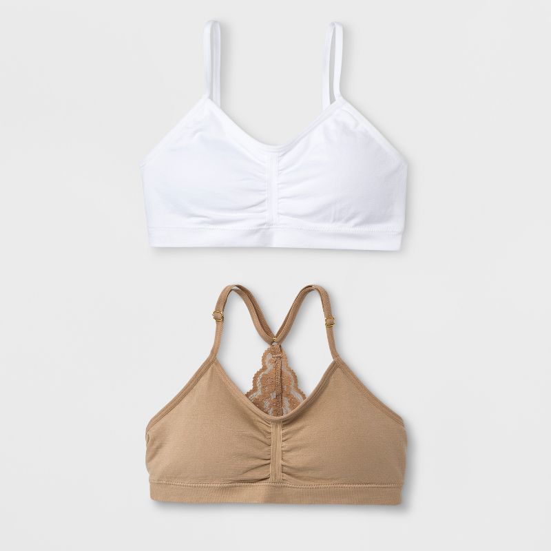 Maidenform Girls' 2pk Seamfree Lace Back Crop Bra - White