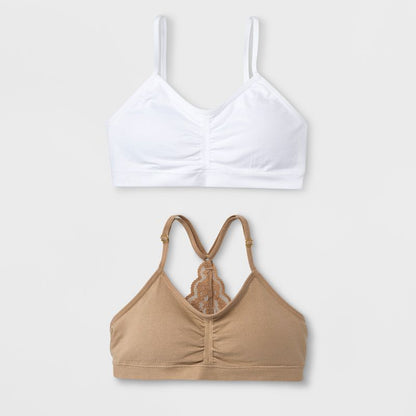 Maidenform Girls' 2pk Seamfree Lace Back Crop Bra - White
