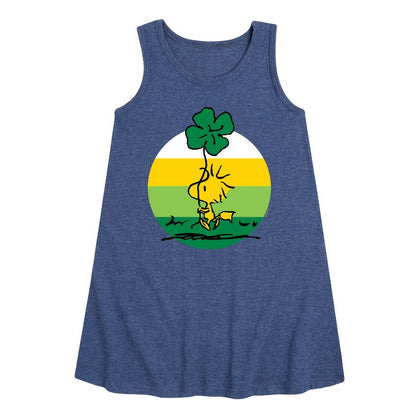 Girls' - Peanuts - Woodstock Shamrock Graphic Sleeveless Aline Dress