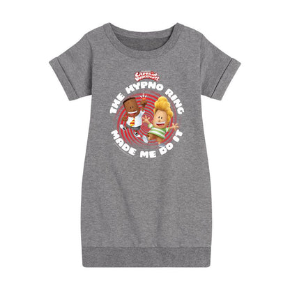 Girls' - Captain Underpants - The Hypno Ring Graphic Short Sleeve Fleece Dress