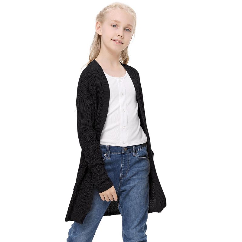 Girl's Open Front Cardigan Long Sleeve Knit Sweaters Kids Lightweight Cute Casual Loose Outerwear Coats with Pockets
