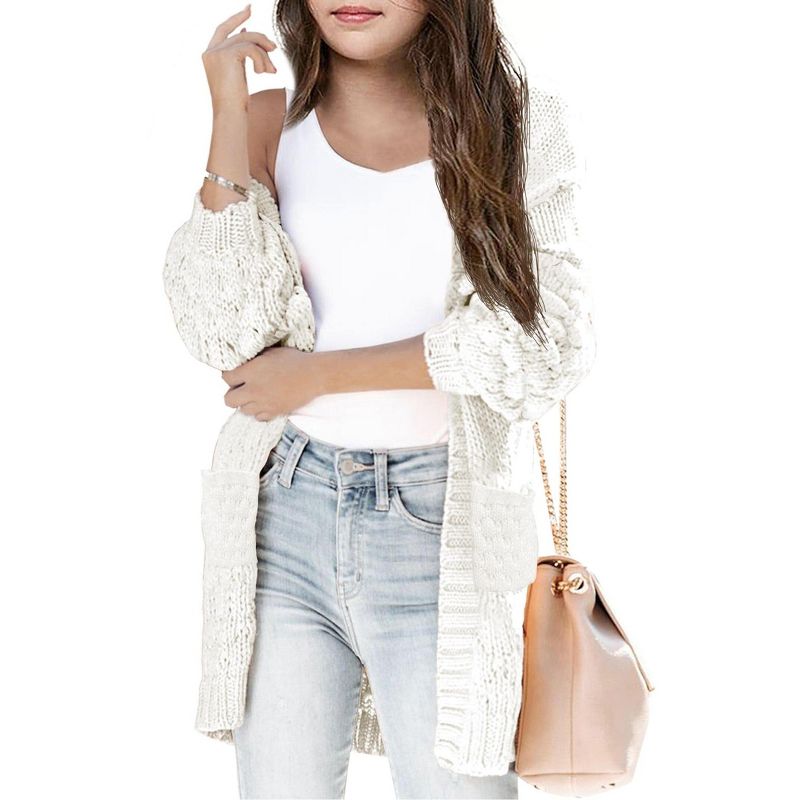 Girls Sweater Cardigan Open Front Longline Sweater Cable Knit Sweater Long Sleeve Color Block Sweater