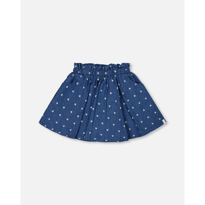 Deux par Deux Girl Printed Chambray Skort Navy Blue and White Hearts
