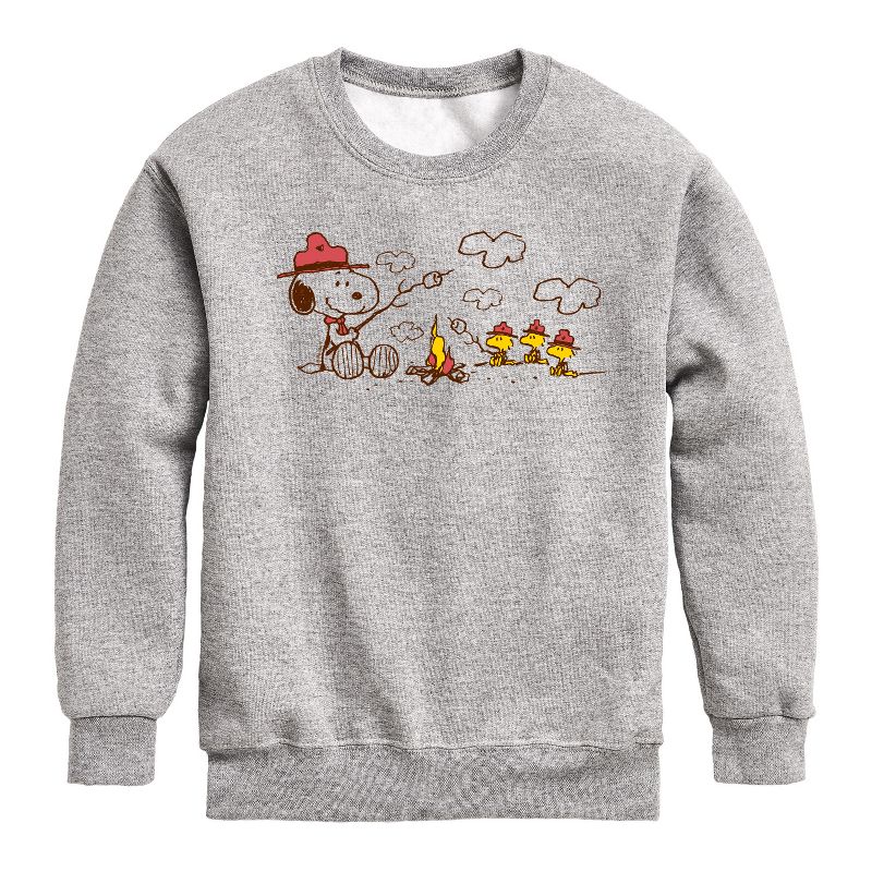 Boys' - Peanuts - Beagle Scouts Fire Graphic Long Sleeve Fleece Sweatshirt