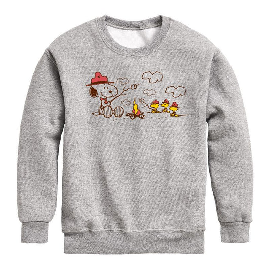 Boys' - Peanuts - Beagle Scouts Fire Graphic Long Sleeve Fleece Sweatshirt