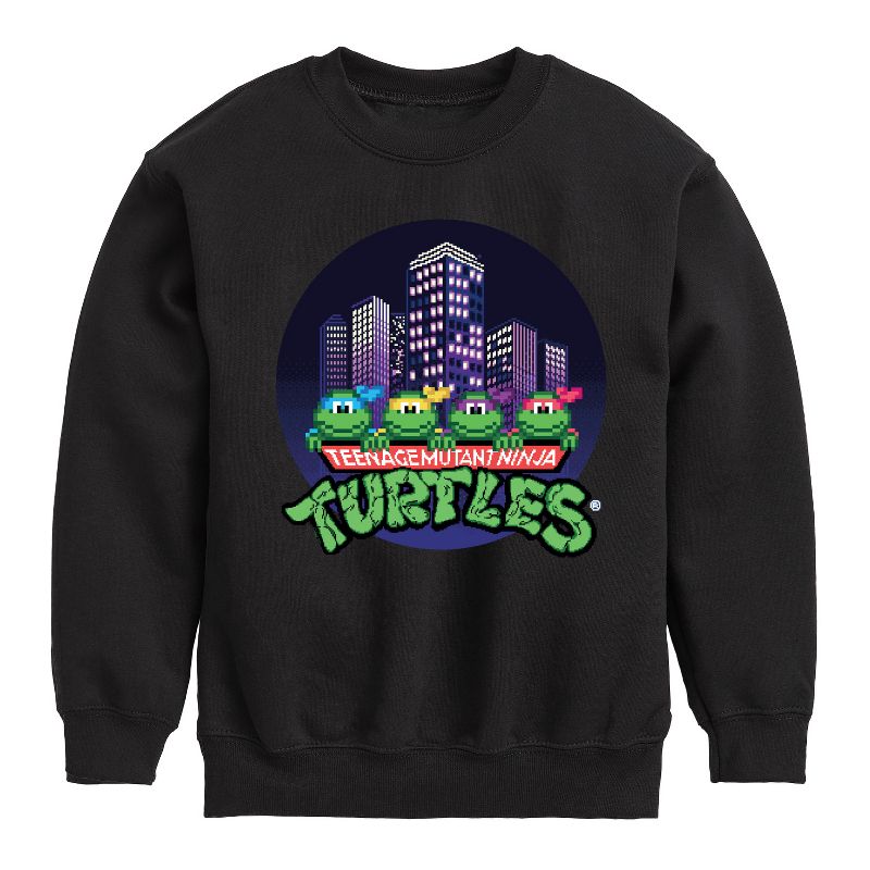 Boys' - Teenage Mutant Ninja Turtles - City Scape With Turtles Graphic Long Sleeve Fleece Sweatshirt