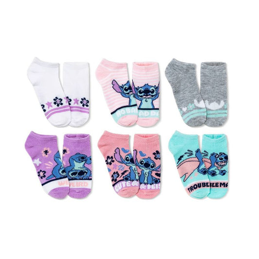 Girls' Lilo & Stitch 6pk No Show Socks - Pink
