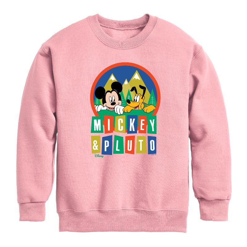 Boys' - Disney - Mickey And Pluto Graphic Long Sleeve Fleece Sweatshirt