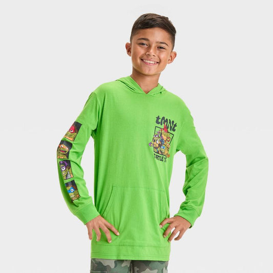 Boys' Teenage Mutant Ninja Turtles Hooded Long Sleeve Graphic T-Shirt - Green
