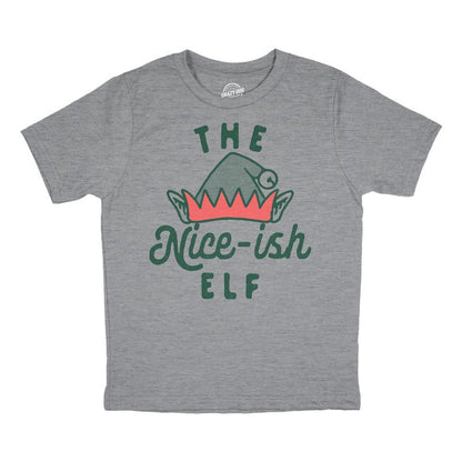 Youth The Nice Ish Elf T Shirt Funny Good Behavior Xmas Elves Joke Tee For Kids - Crazy Dog Youth T Shirt